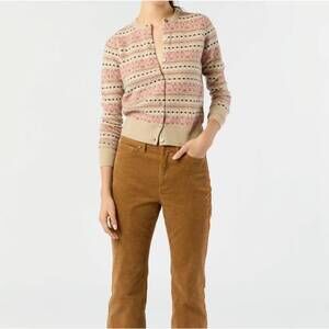 NEW ANN MASHBURN rosie fair isle cardigan in mink/pink multi